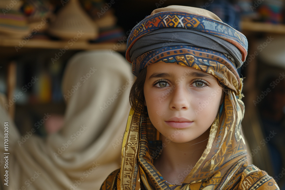 A serious boy dressed wearing a historical robe and turban. A serious boy dressed wearing a historical robe and turban.