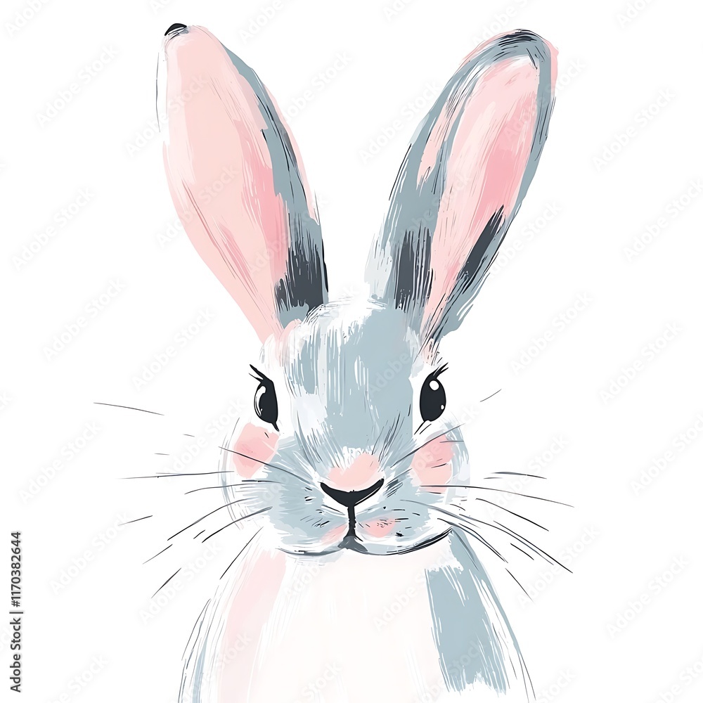 Fototapeta premium A cute, illustrated rabbit with soft colors and a friendly expression.