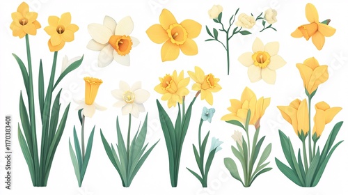 Wallpaper Mural A vibrant collection of daffodils in various shades of yellow and white, showcasing nature's beauty in spring. Torontodigital.ca