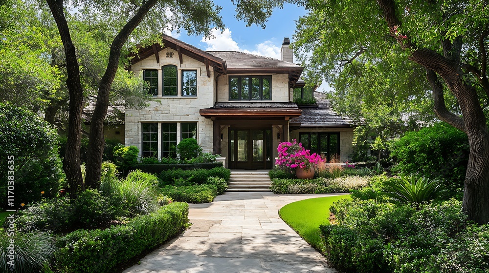 Naklejka premium large mansion with luxurious front yard