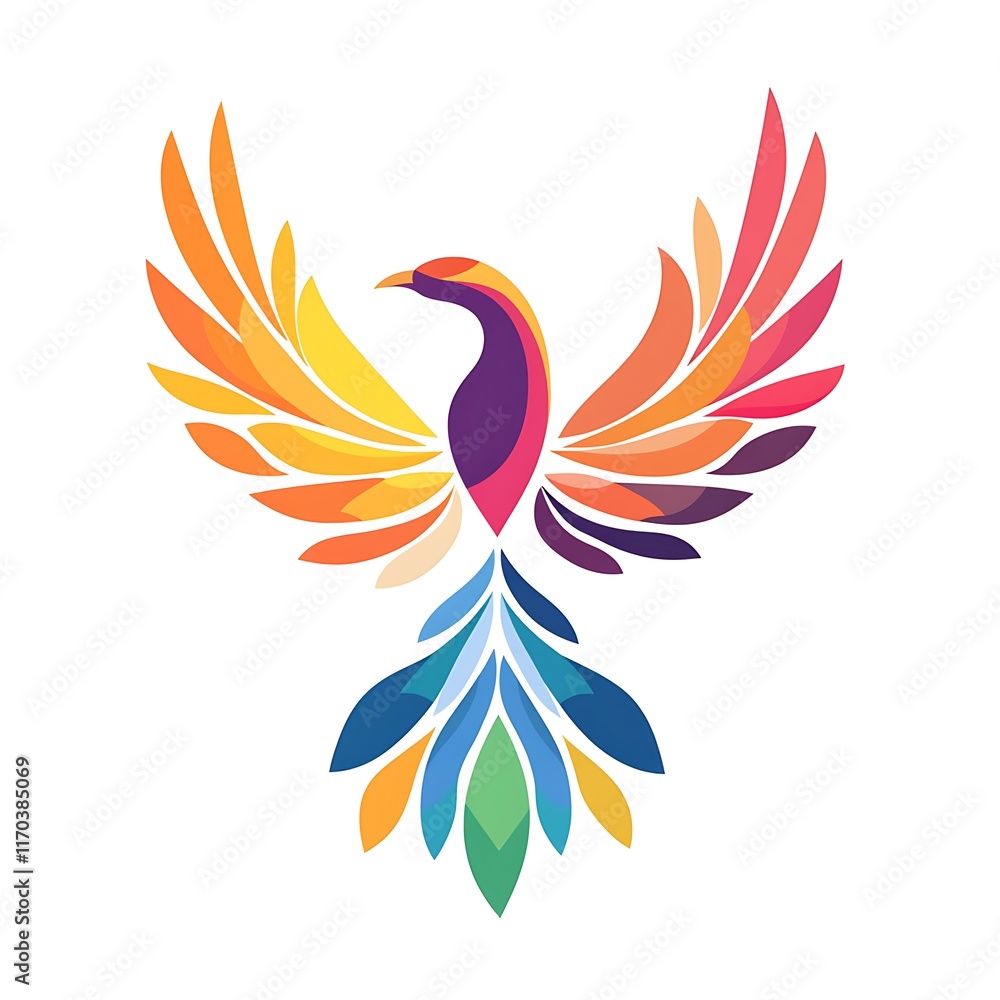 Obraz premium A colorful, stylized phoenix with vibrant feathers and a graceful form.