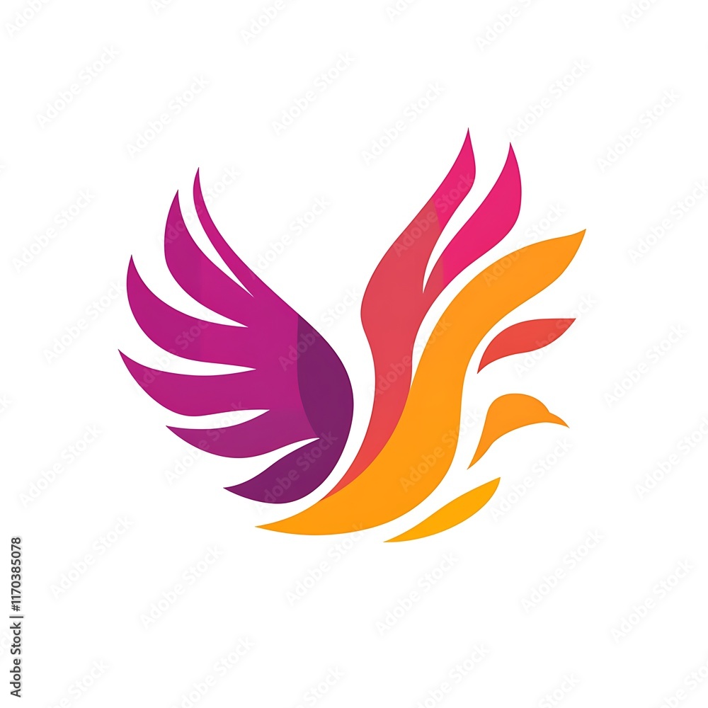 A stylized phoenix with vibrant wings in shades of purple and orange. A stylized phoenix with vibrant wings in shades of purple and orange.