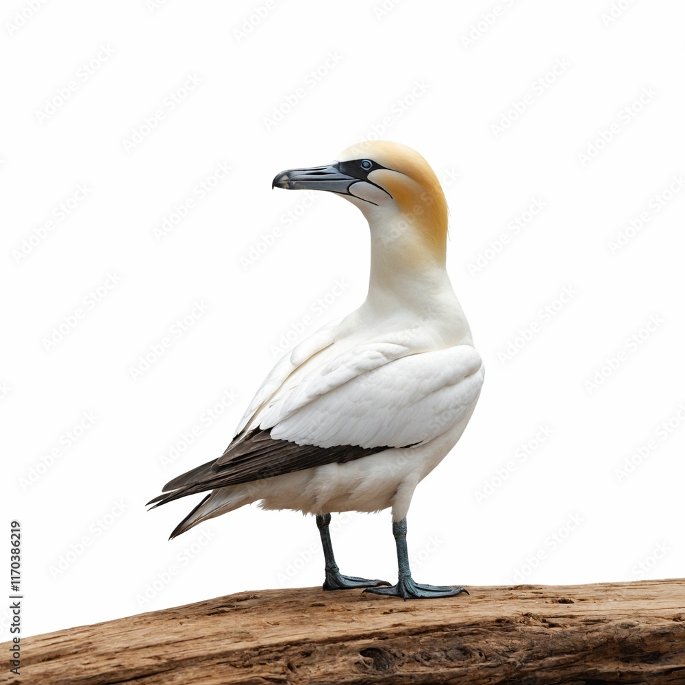Gannet on piece of wood isolated on white background Gannet on piece of wood isolated on white background