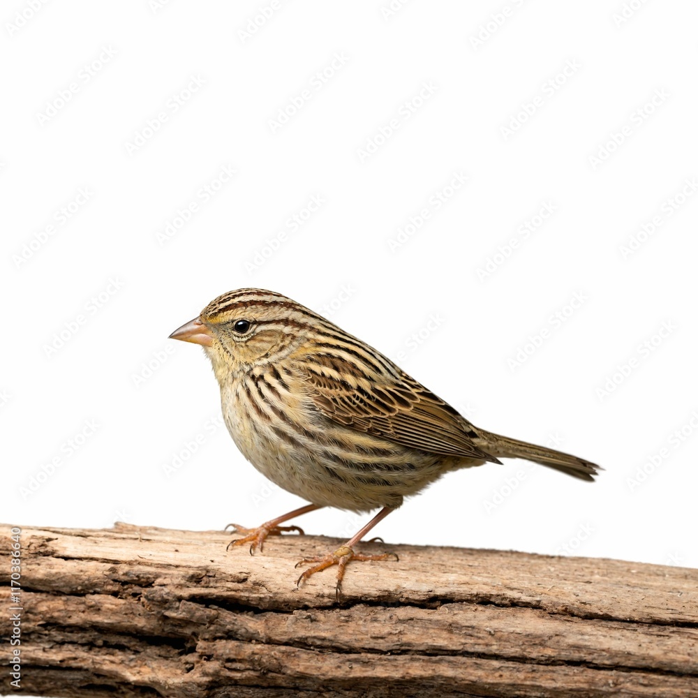 Grasshopper Sparrow on piece of wood isolated on white background Grasshopper Sparrow on piece of wood isolated on white background