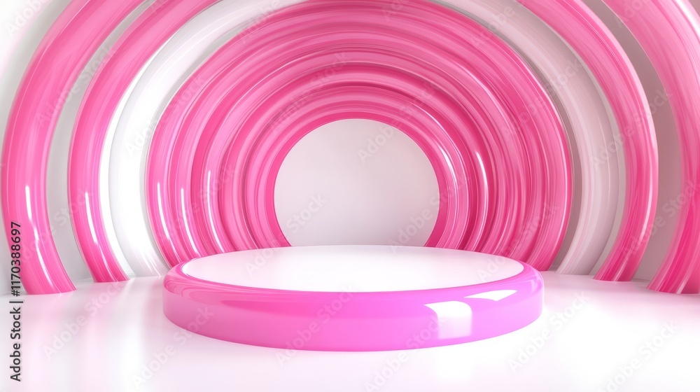 Obraz premium Elegant 3D Pink and White Podium Pedestal in Minimalist Environment