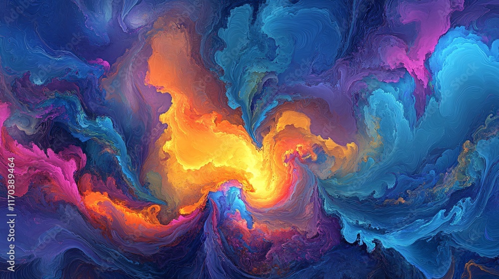 A vibrant swirl of colors in shades of blue, orange, and pink, creating a mesmerizing abstract cosmic scene. A vibrant swirl of colors in shades of blue, orange, and pink, creating a mesmerizing abstract cosmic scene.