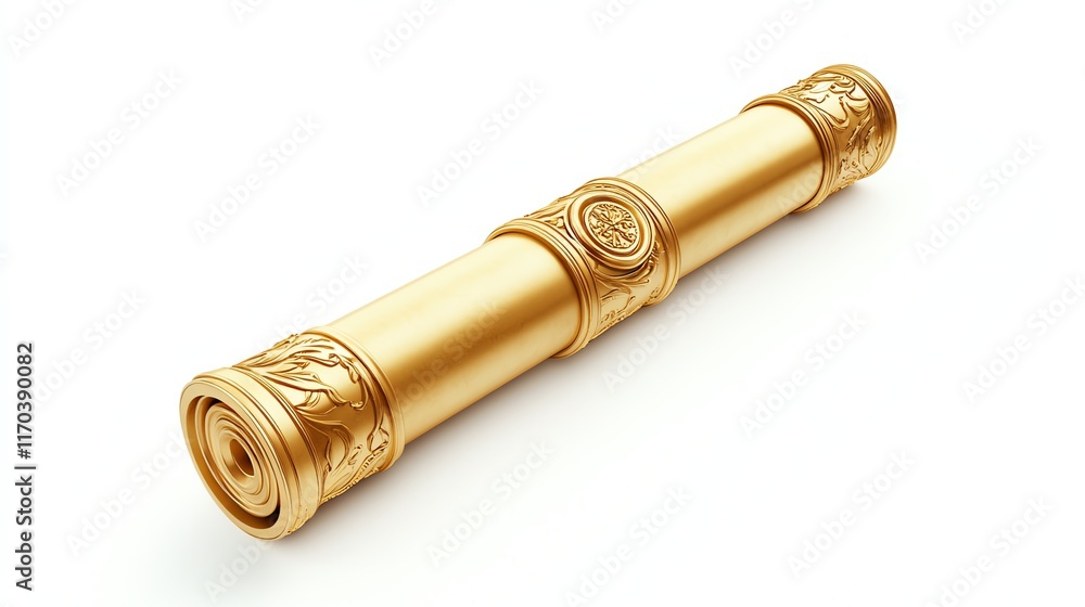 Gold decorative scroll with intricate design on a white isolate background. Gold decorative scroll with intricate design on a white isolate background.