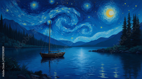 night landscape in van gogh style photo