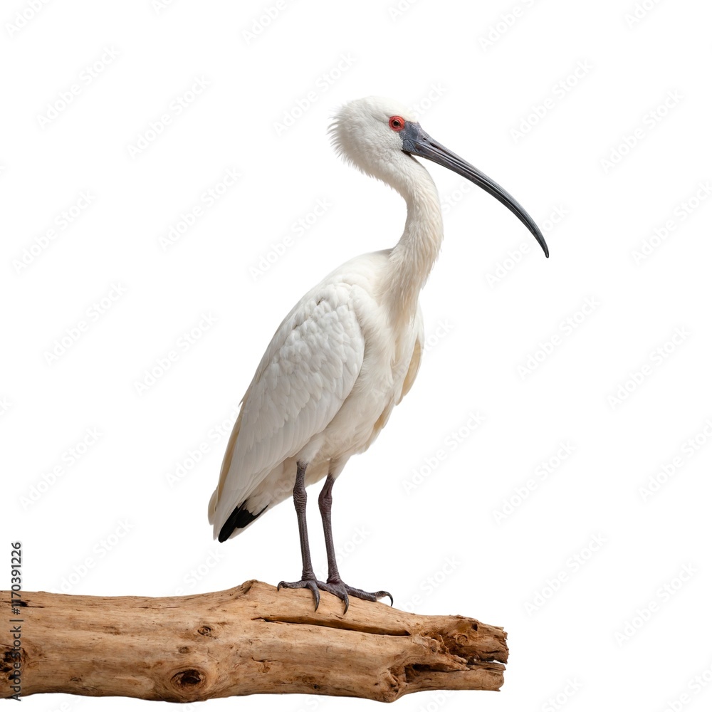 Obraz premium Ibis on piece of wood isolated on white background