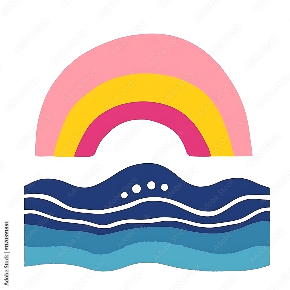 A colorful graphic featuring a rainbow above stylized waves. A colorful graphic featuring a rainbow above stylized waves.