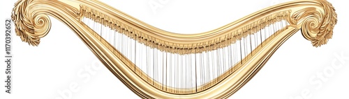 Elegant golden harp on a white isolated background. photo