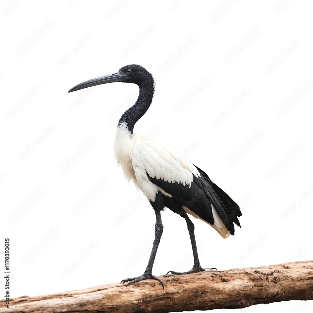 Jabiru on piece of wood isolated on white background. Jabiru on piece of wood isolated on white background.