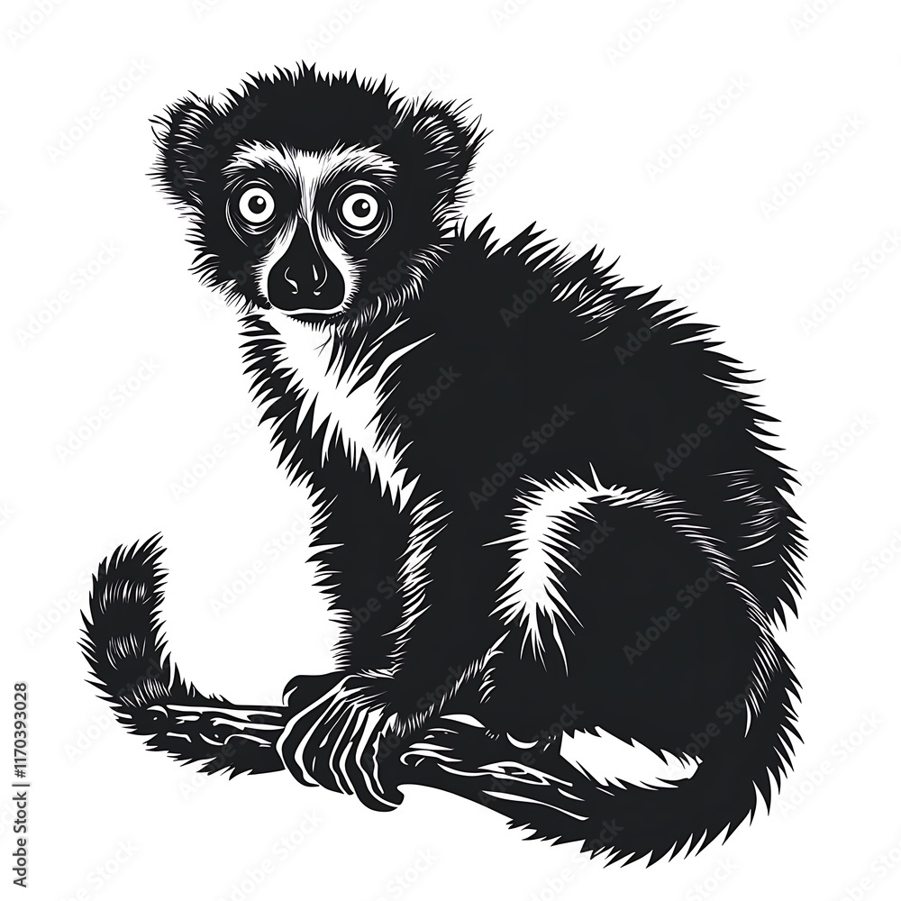A stylized illustration of a lemur sitting on a branch. A stylized illustration of a lemur sitting on a branch.