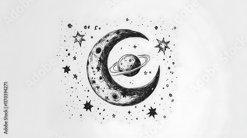 Wallpaper Mural Celestial-Themed Tattoo Featuring Phases of the Moon and Starry Design Torontodigital.ca