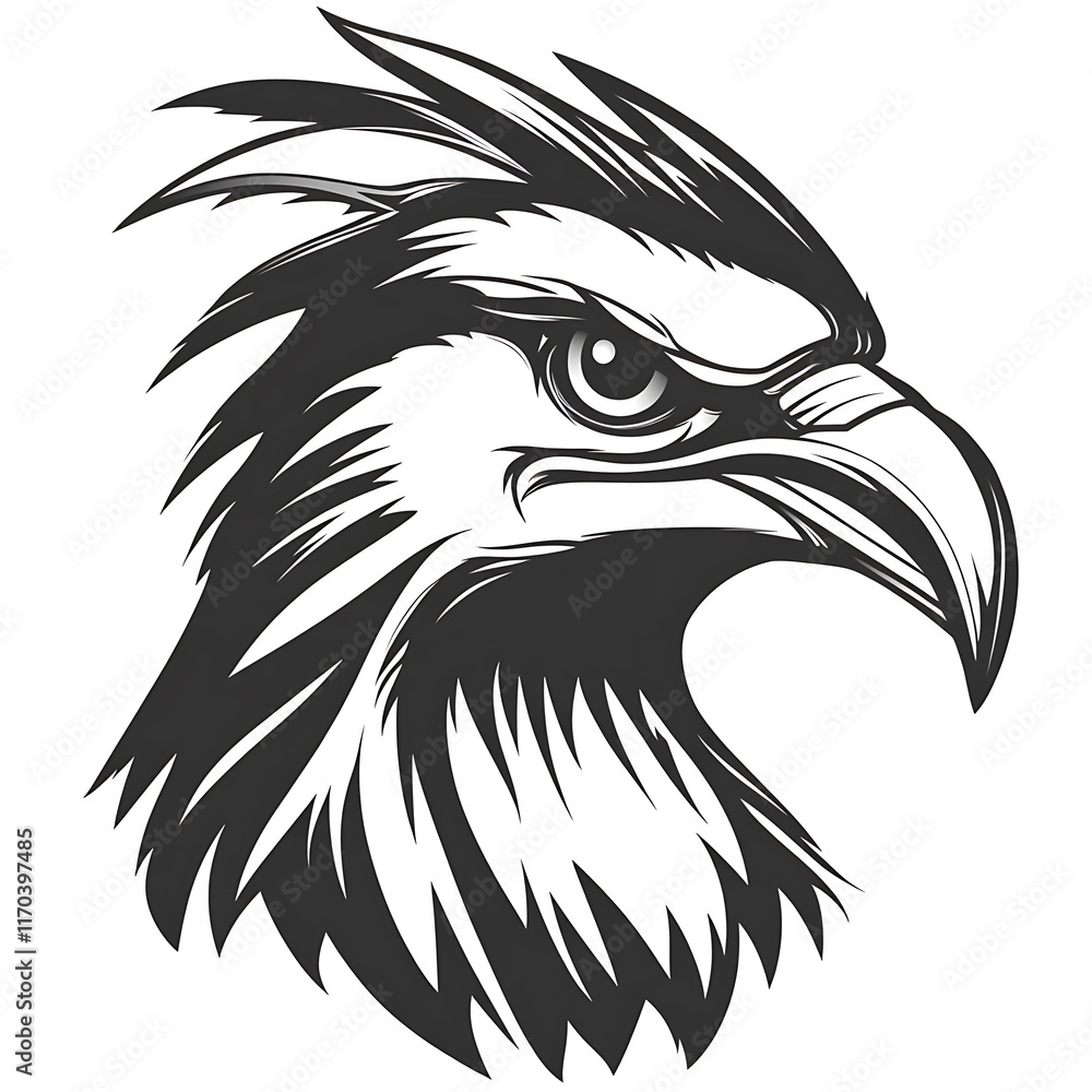 Obraz premium Detailed illustration of an eagle's head in a bold graphic style.