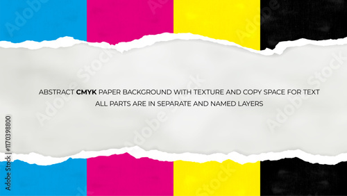 Abstract CMYK background with torn paper texture and copy space