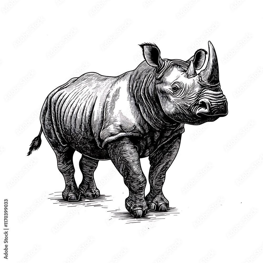 Fototapeta premium A detailed illustration of a rhinoceros in a dynamic pose.