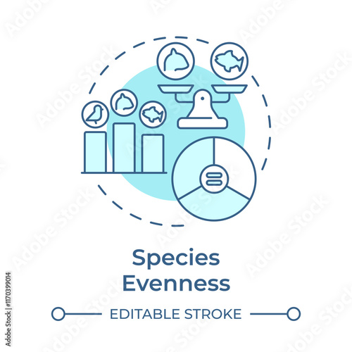 Species evenness soft blue concept icon. Biodiversity measurement. Balanced species distribution in ecosystem. Round shape line illustration. Abstract idea. Graphic design. Easy to use in article