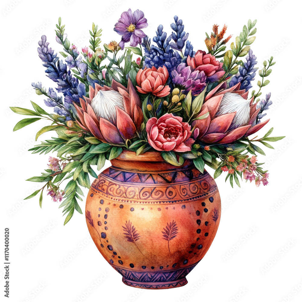 Obraz premium Boho style creative flower vase watercolor clipart