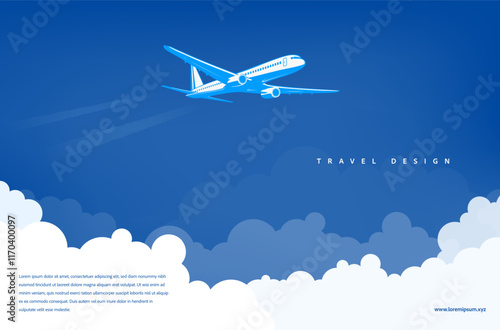 Airplane in Blue Sky with Clouds Above Landscape