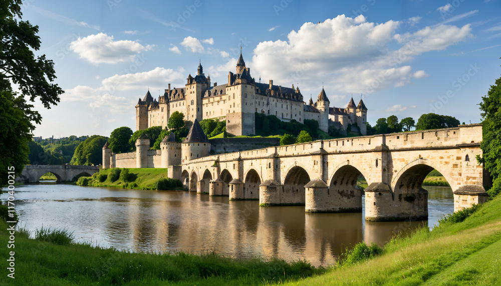 Obraz premium Château majestueux surplombant une rivière