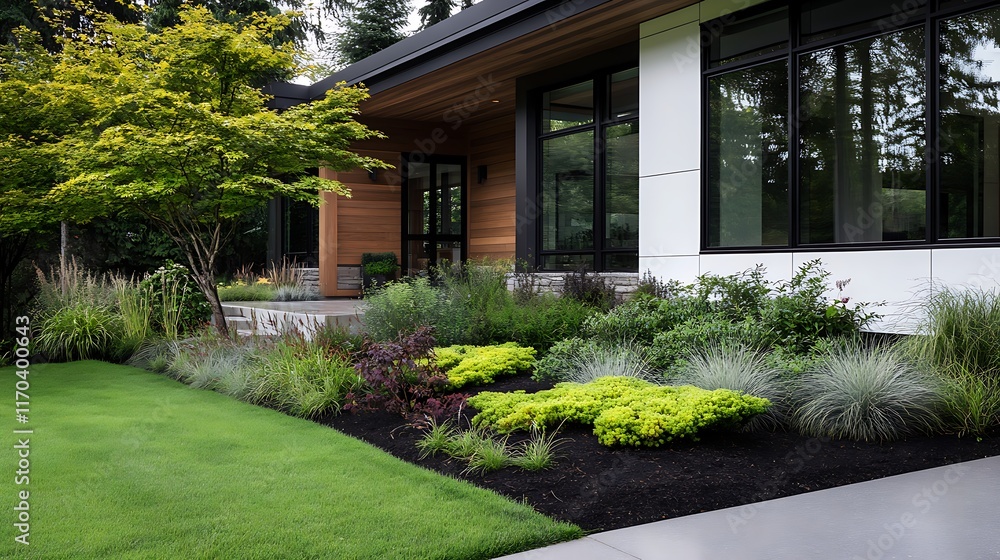 Naklejka premium white contemporary home with wooden accents and open space