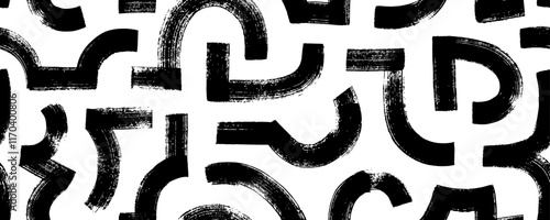 Antique geometric seamless pattern with bold arched brush strokes and maze lines.