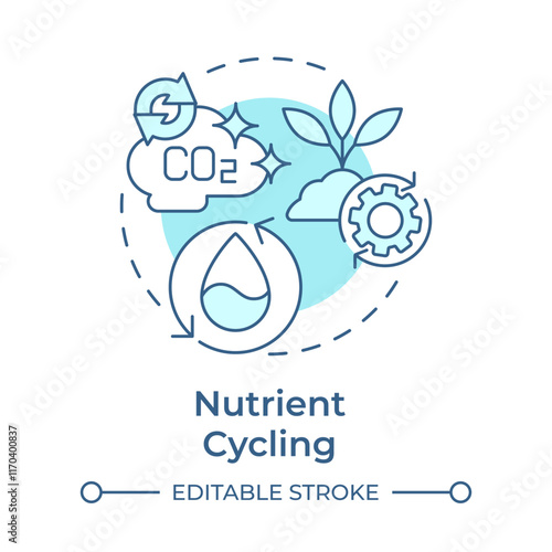 Nutrient cycling soft blue concept icon. Ecological balance. Cycle of nutrients between plants, soil, atmosphere. Round shape line illustration. Abstract idea. Graphic design. Easy to use in article