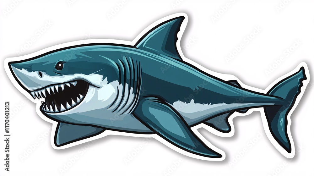 Obraz premium Illustration of a fierce-looking shark, showcasing its sharp teeth and sleek body, perfect for aquatic-themed designs.