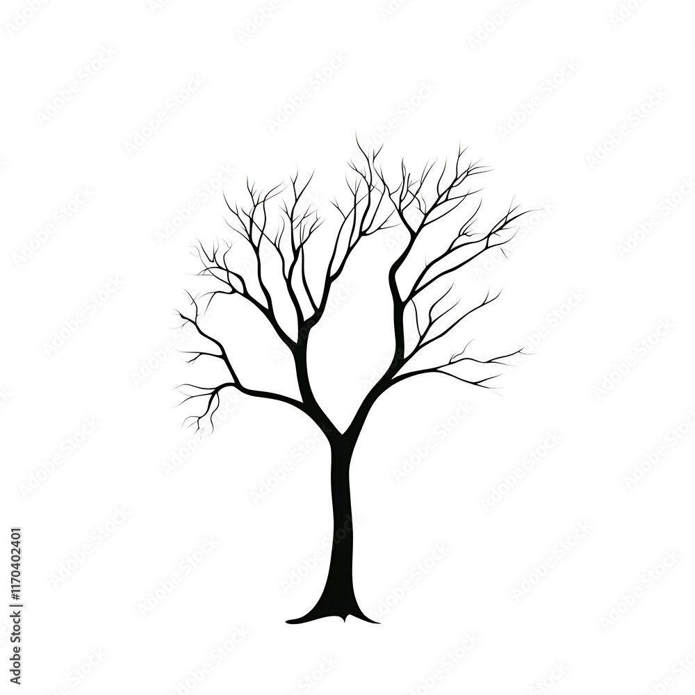 Obraz premium A stark, bare tree silhouette against a white background.