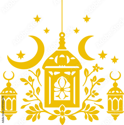 Decorative Lantern with Crescent Moons and Stars