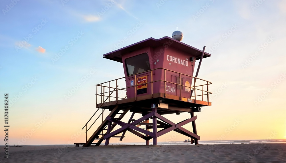 lifeguard tower at sunset lifeguard tower at sunset