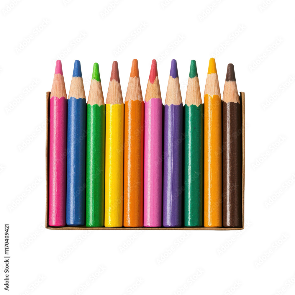 Vibrant colored pencils arranged in a neat box Vibrant colored pencils arranged in a neat box