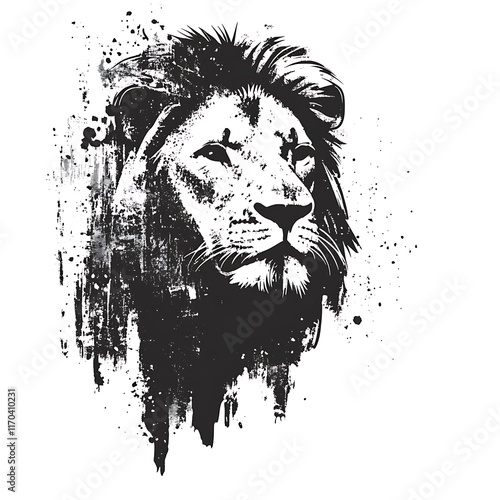 Artistic depiction of a lion's head with a splatter effect. photo