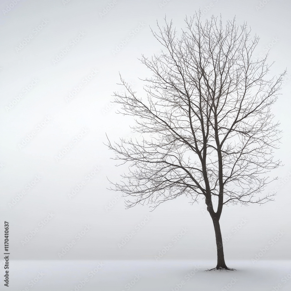 solitary tree without leaves stands in winter landscape, evoking tranquility solitary tree without leaves stands in winter landscape, evoking tranquility