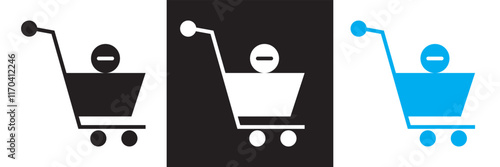 Take Out Remove from Shopping Cart icon. Shopping cart with minus icon.   isolated on white and black background. vector illustration. EPS 10