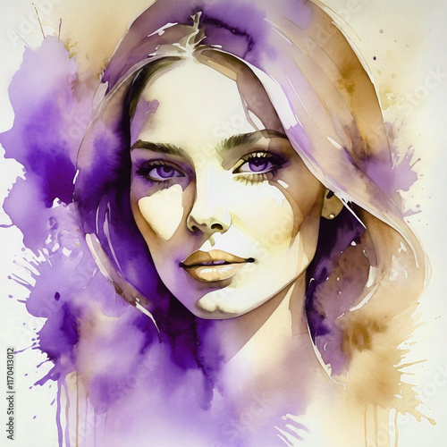 watercolor portrait of a beautiful woman with makeup