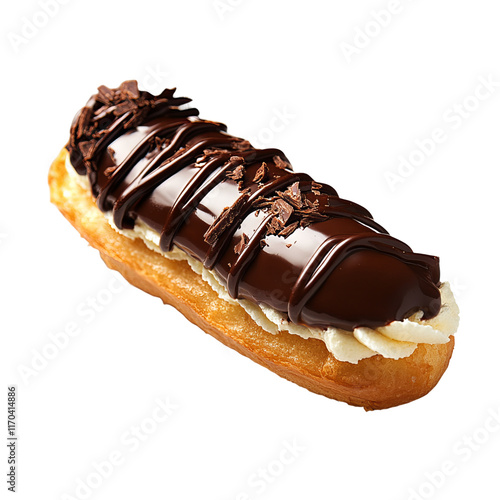 chocolate eclair on white background photo