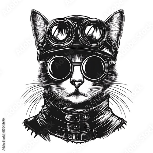 A stylish cat wearing goggles and a cap, exuding a cool vibe. photo