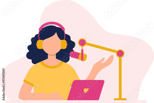 Woman Recording Podcast Illustration