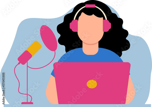 Woman Recording Podcast Illustration