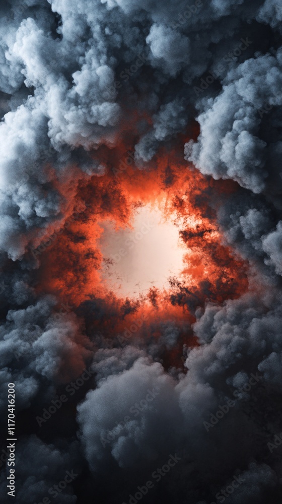 A dramatic scene of swirling dark clouds with a fiery core, evoking a sense of chaos and energy. A dramatic scene of swirling dark clouds with a fiery core, evoking a sense of chaos and energy.