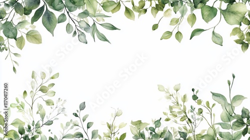 Wallpaper Mural Watercolor greenery border frame on white background Torontodigital.ca