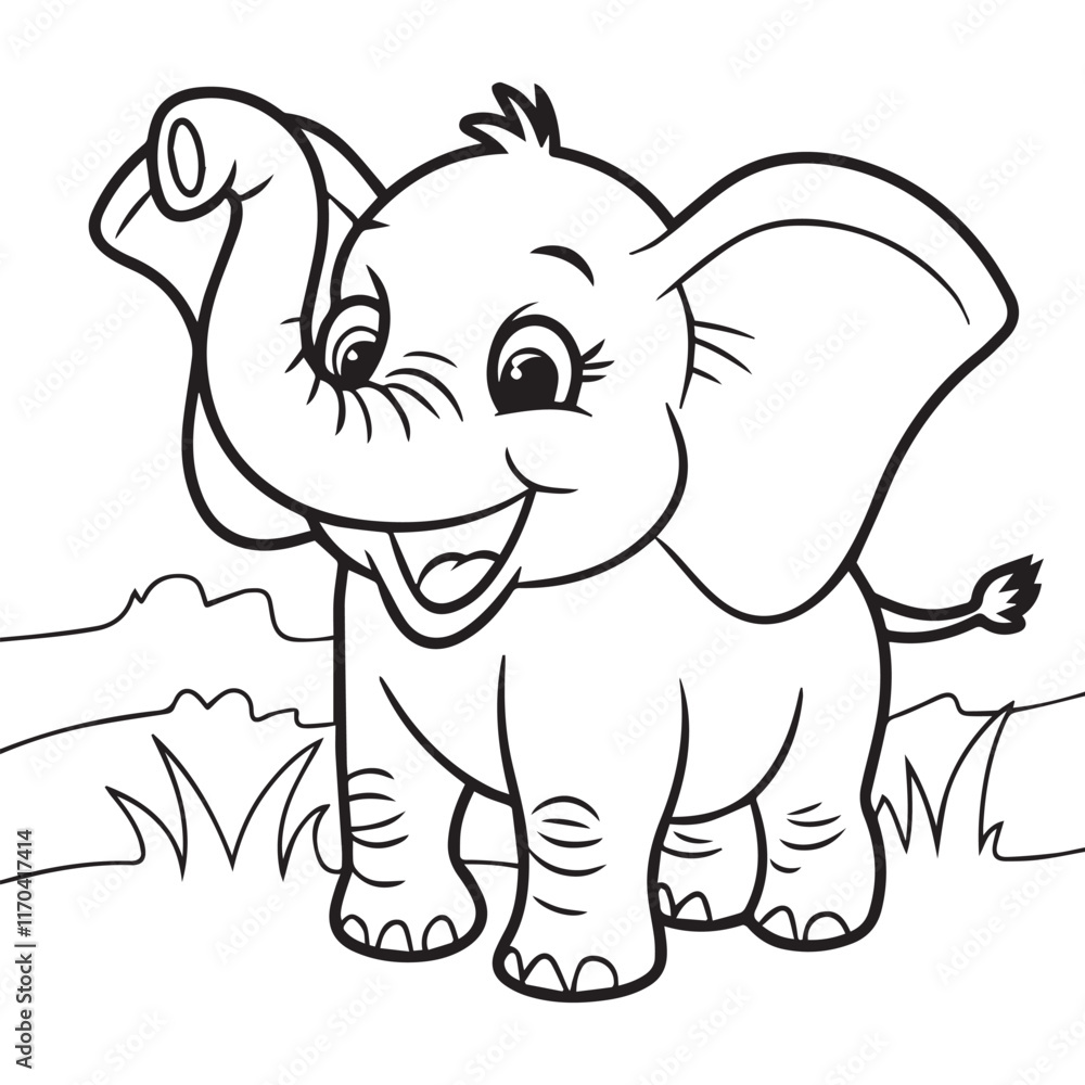 Naklejka premium an elephant with flowers and grass