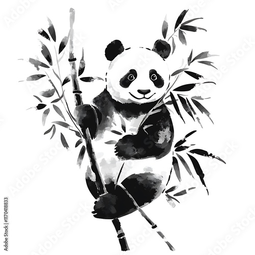 A playful panda illustration surrounded by bamboo. photo