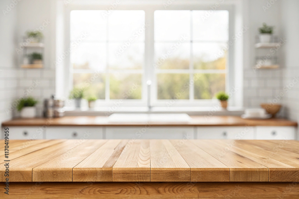 Empty wood table top on blur kitchen window background. For product or foods montage. Empty wood table top on blur kitchen window background. For product or foods montage.
