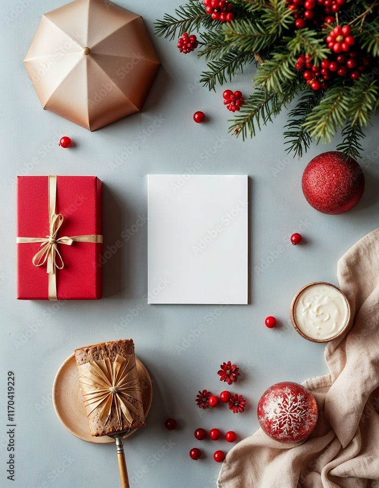 Obraz premium Festive Holiday Table Setting with Blank Card for Customization