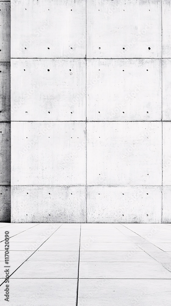 A minimalist concrete wall with a clean, geometric design in a monochromatic setting. A minimalist concrete wall with a clean, geometric design in a monochromatic setting.