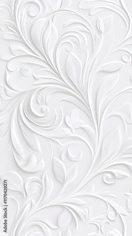 Elegant white embossed floral design on a textured surface, creating a serene and sophisticated atmosphere. Elegant white embossed floral design on a textured surface, creating a serene and sophisticated atmosphere.