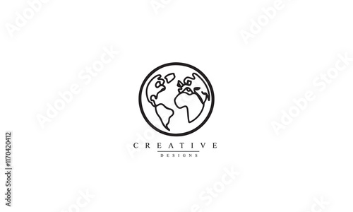 Simple planet icon. Earth sign. World symbol. black design Thin line icon on white background. Vector illustration